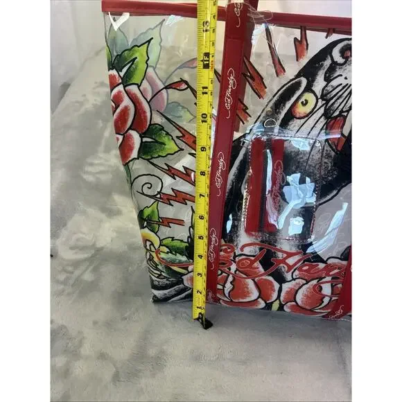 NEW Ed Hardy Black Panther Large Tote Bag Women's Clear Red Beach Party Bag PVC Totes